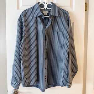 Pronto Uomo Non-Iron Dress Shirt Men XL Gray Black Striped Cotton